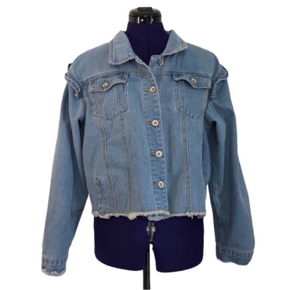 Light Blue Jean Denim Distressed Jacket